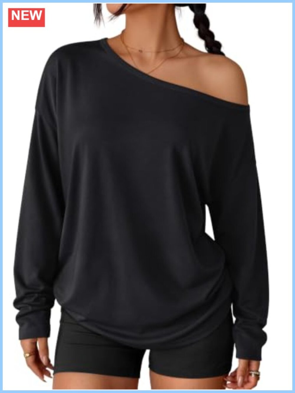 Womens Off The Shoulder Oversized Top Asymmetrical Neck Long Sleeve